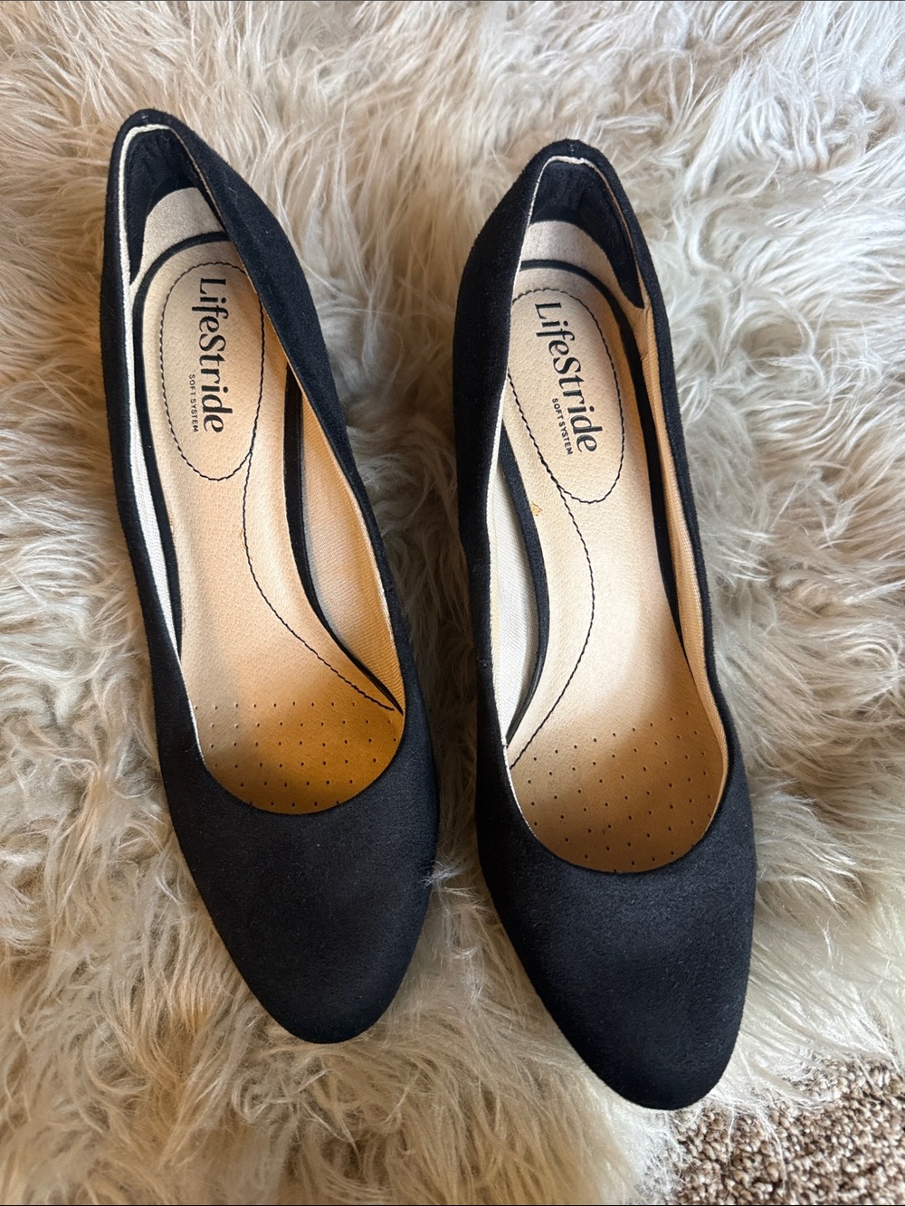Life Stride Black Suede-Look Mid Heel Pumps